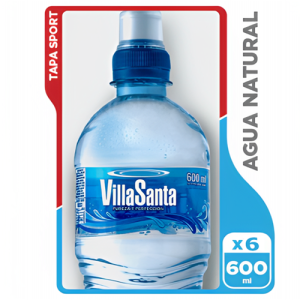 Agua Natural VillaSanta 600 ml. Tapa Sport – 6 Pack